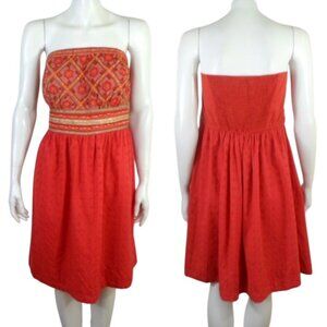 NWT American Rag Bittersweet Combo Coral Embroidered Strapless Boho Dress